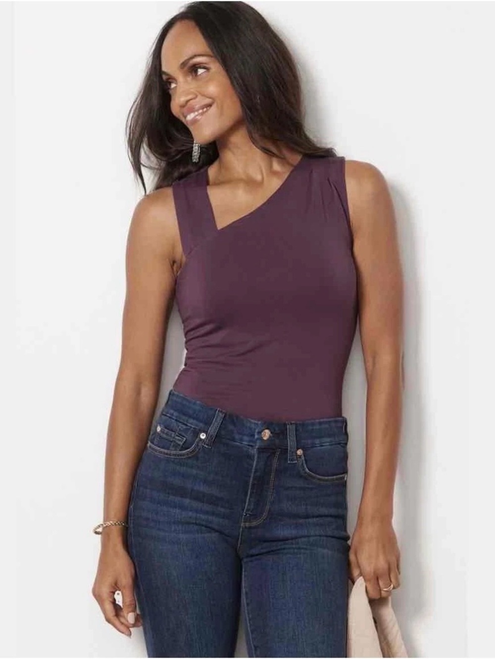Evereve Purple Asymmetric Tank Top Raisin Size Small